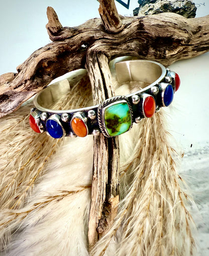 Stunning Sonoran Cuff with Lapis, Red Coral and Orange Spiny Cuff