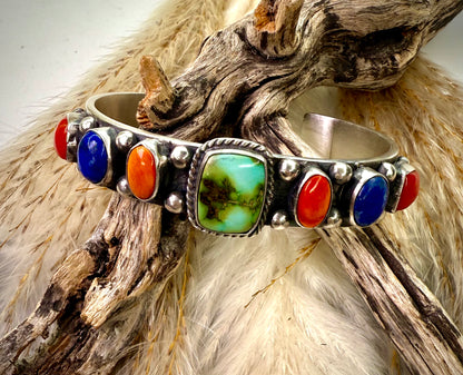 Stunning Sonoran Cuff with Lapis, Red Coral and Orange Spiny Cuff