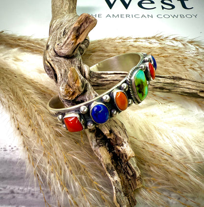 Stunning Sonoran Cuff with Lapis, Red Coral and Orange Spiny Cuff