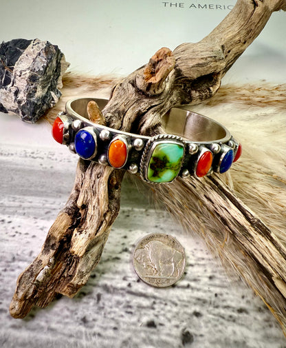 Stunning Sonoran Cuff with Lapis, Red Coral and Orange Spiny Cuff