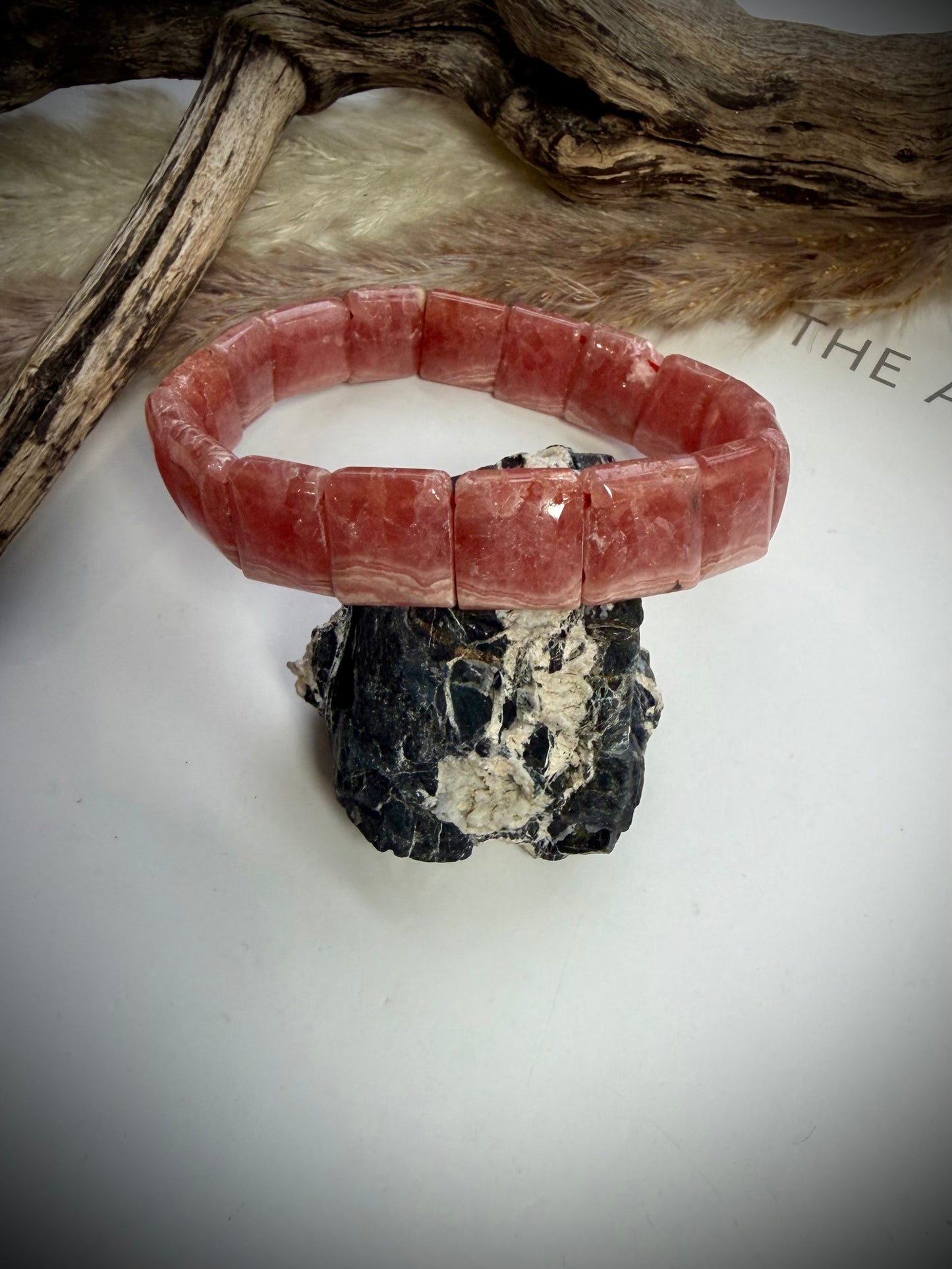Rhodochrosite Square Stone Stretch Bracelet