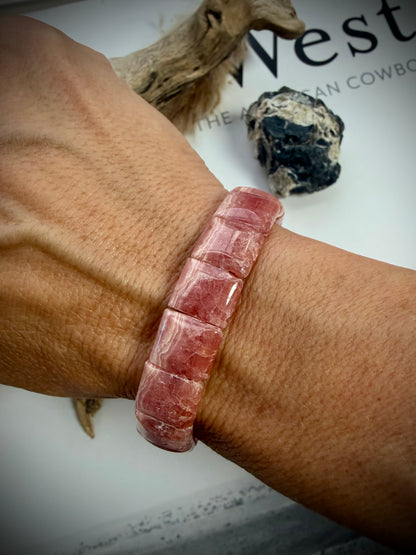 Rhodochrosite Square Stone Stretch Bracelet