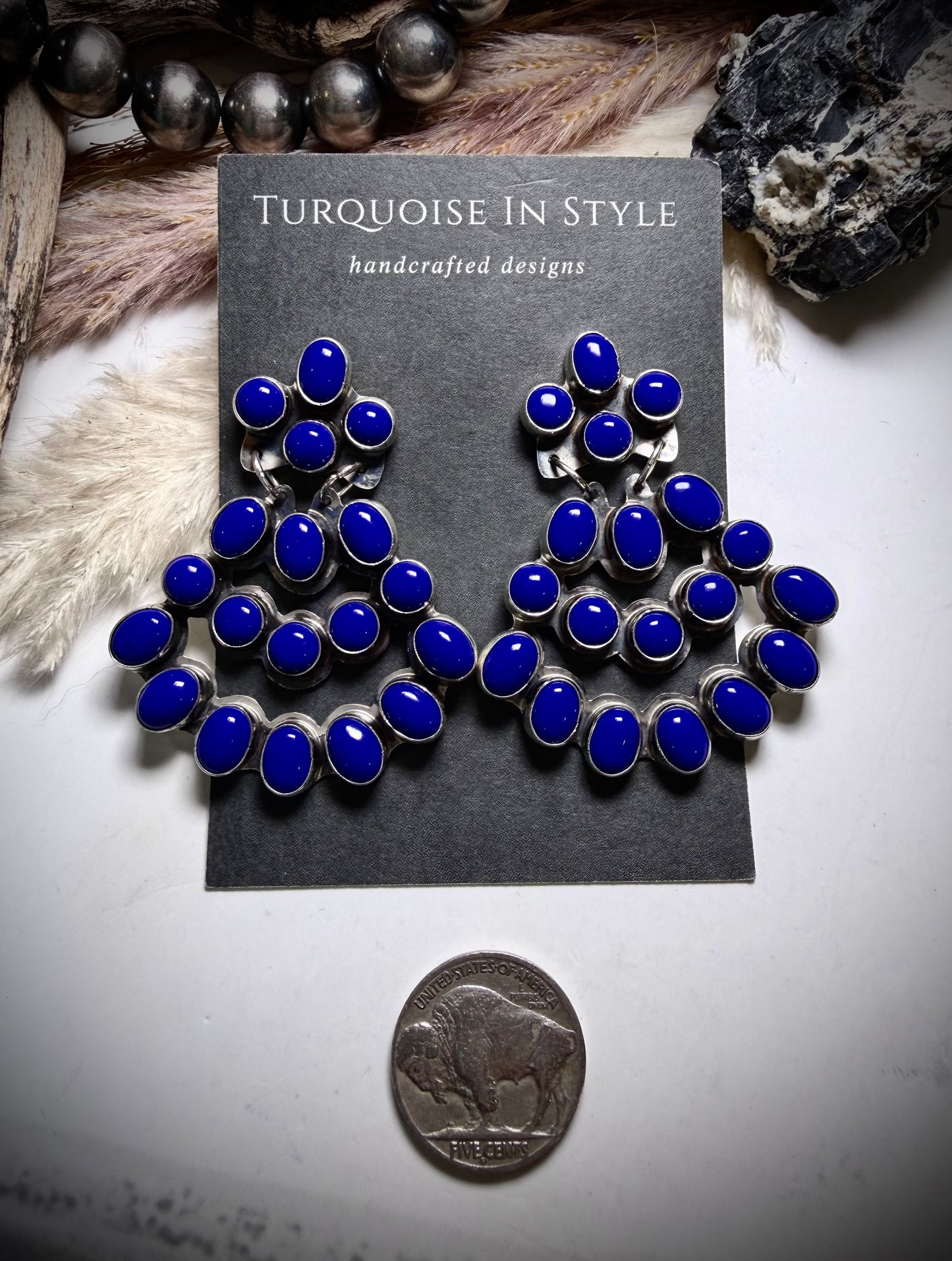 Lapis Chandelier Stud Dangle Earrings
