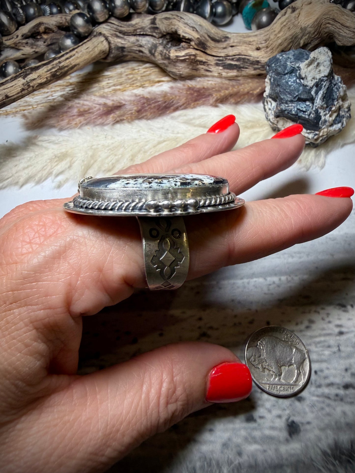 Adjustable White Buffalo Ring