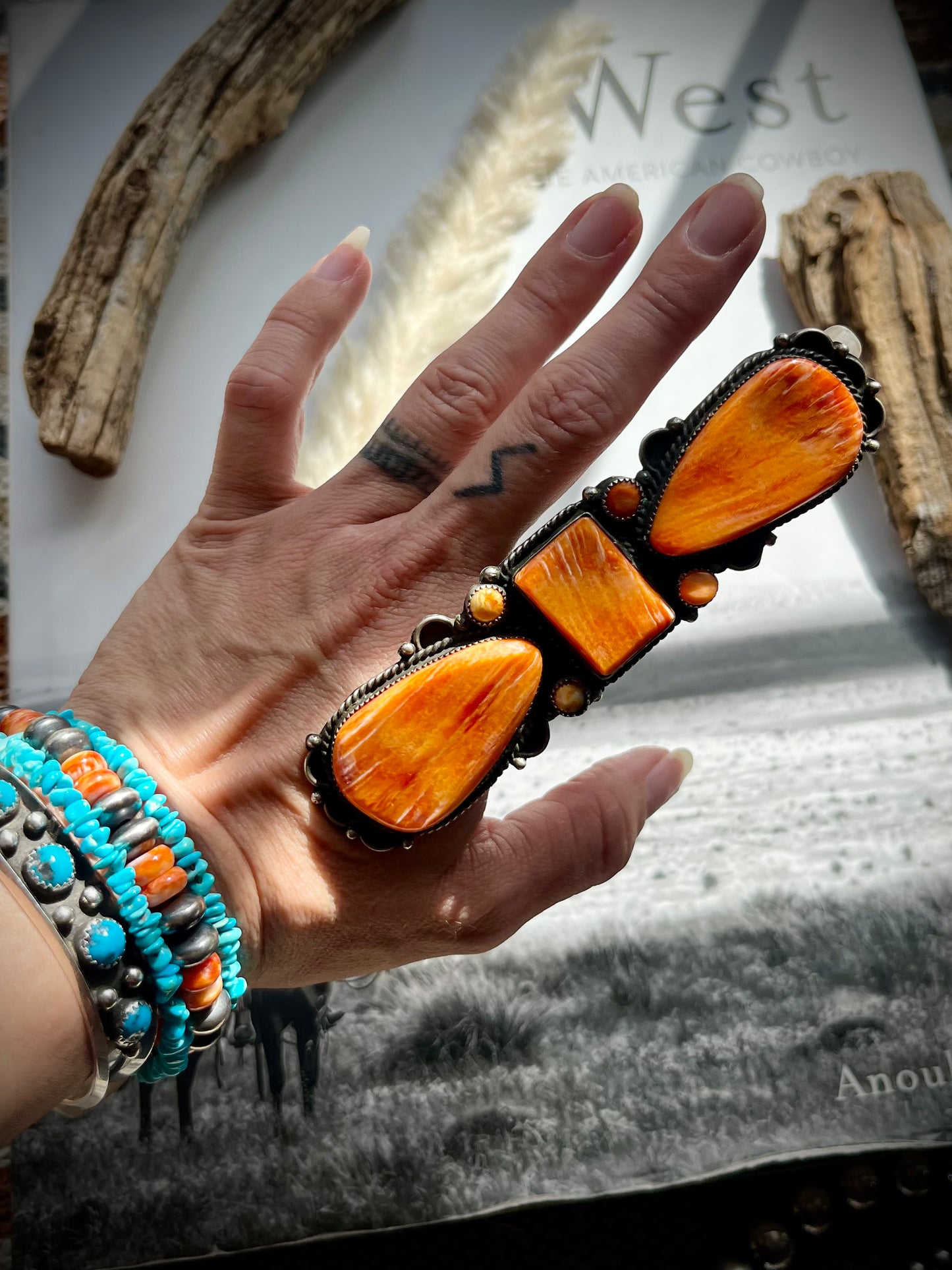Orange Spiny Stoplight Crawler Ring, sz 8