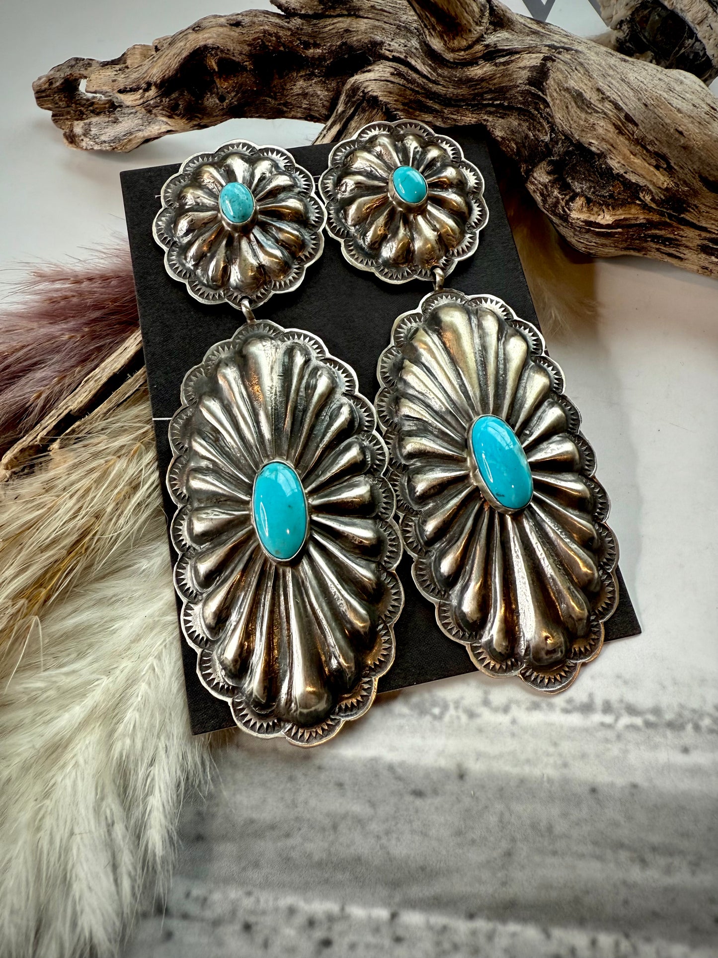Rita Lee Double Dangle Studs With Blue Turquoise