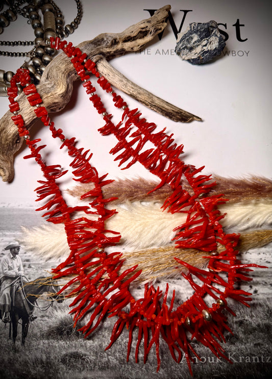 Vintage Red Branch Coral Double Strand Necklace