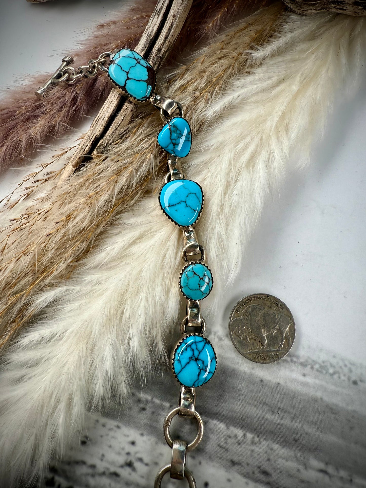 Stunning 5-Stone Prince Turquoise Link Bracelet