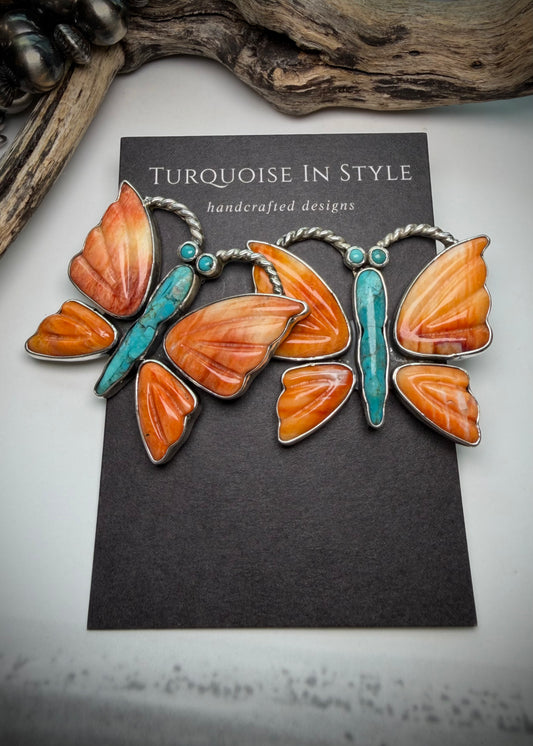 Federico Orange Spiny & Turquoise Butterfly Earrings