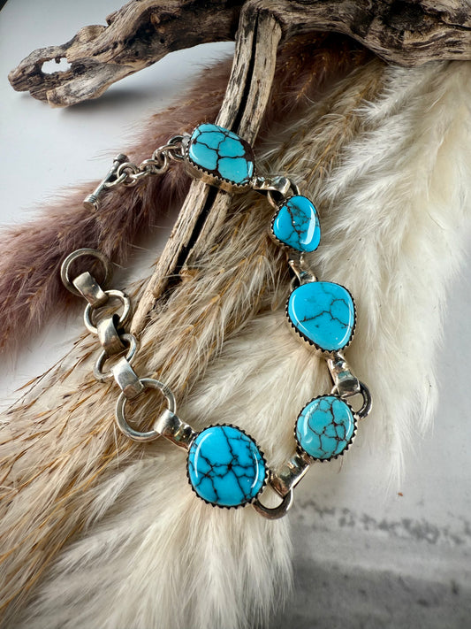 Stunning 5-Stone Prince Turquoise Link Bracelet