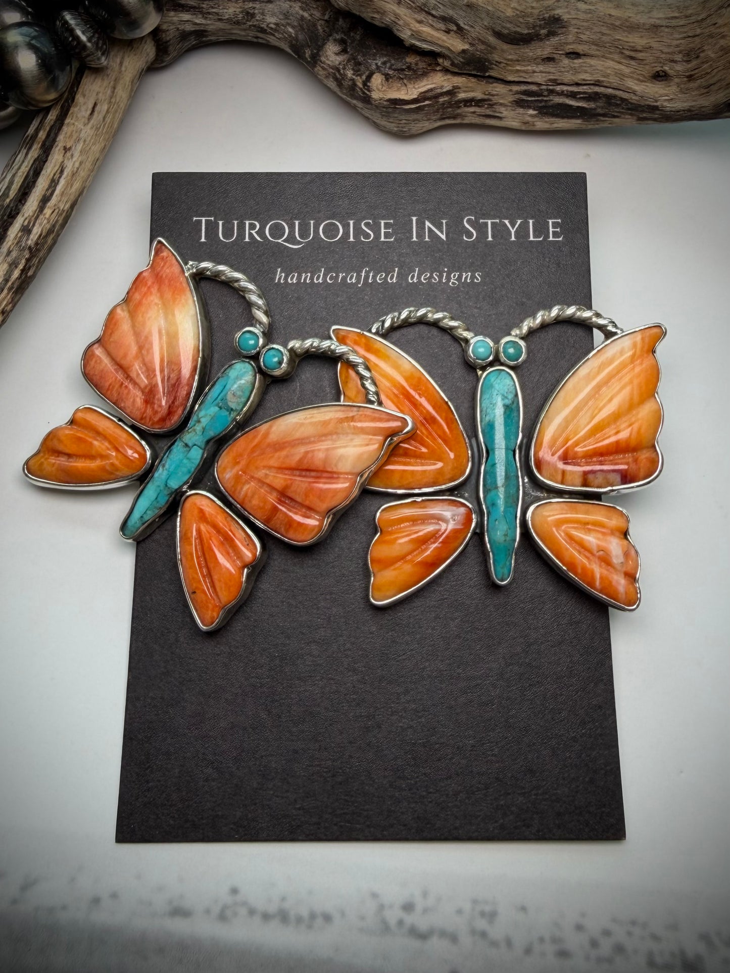 Federico Orange Spiny & Turquoise Butterfly Earrings