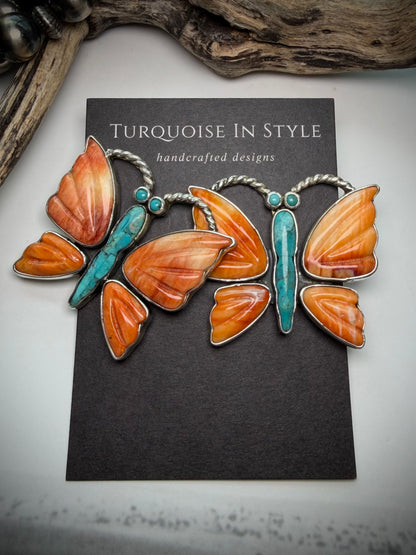 Federico Orange Spiny & Turquoise Butterfly Earrings