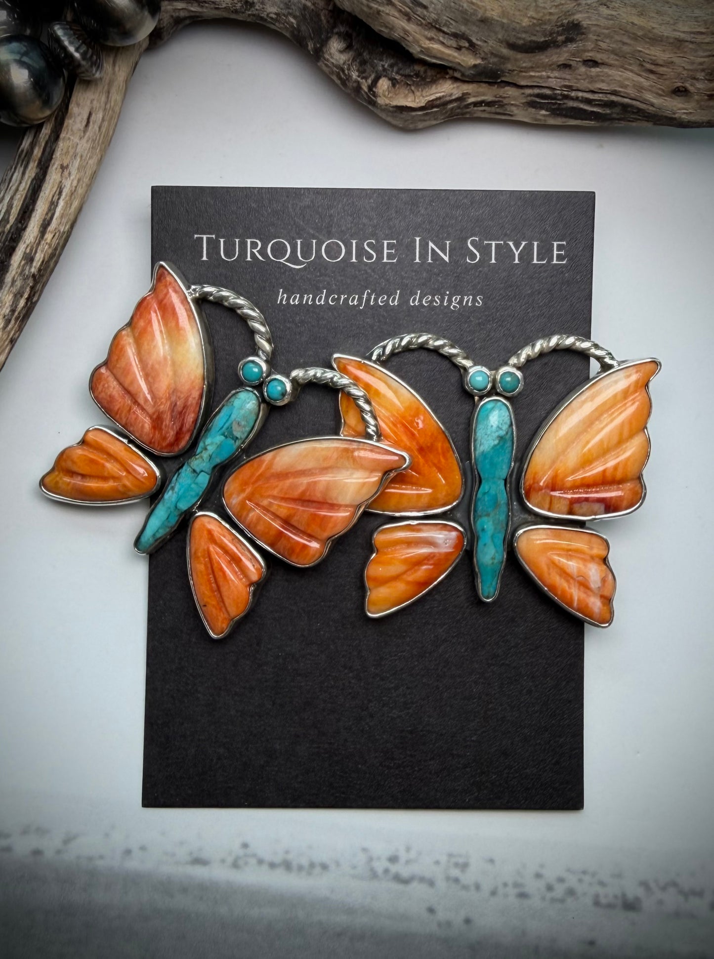 Federico Orange Spiny & Turquoise Butterfly Earrings