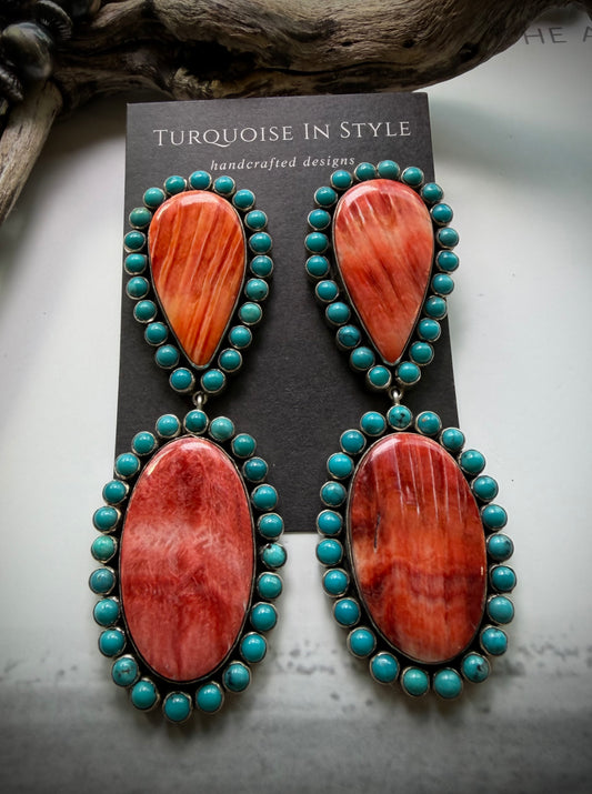 Federico Red Spiny & Turquoise Earrings