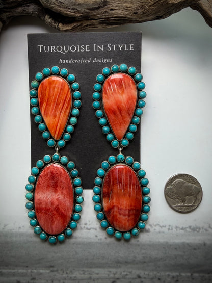 Federico Red Spiny & Turquoise Earrings