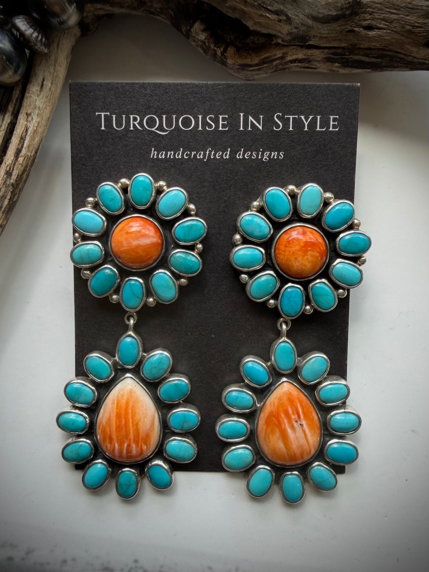 Federico Orange Spiny & Turquoise Earrings