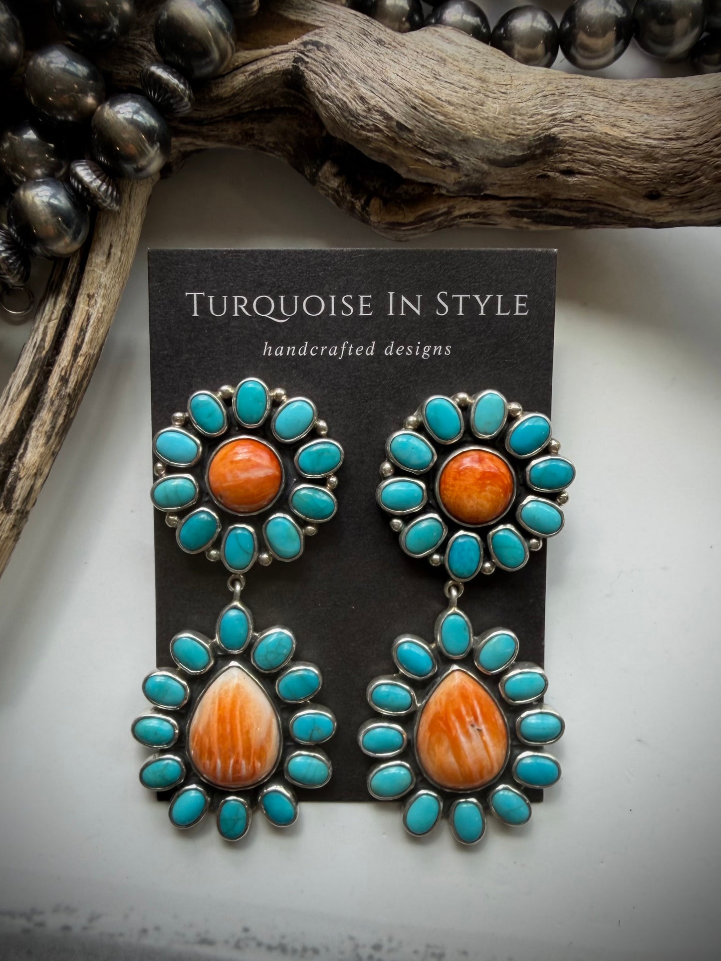 Federico Orange Spiny & Turquoise Earrings