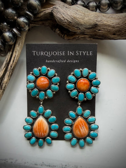 Federico Orange Spiny & Turquoise Earrings