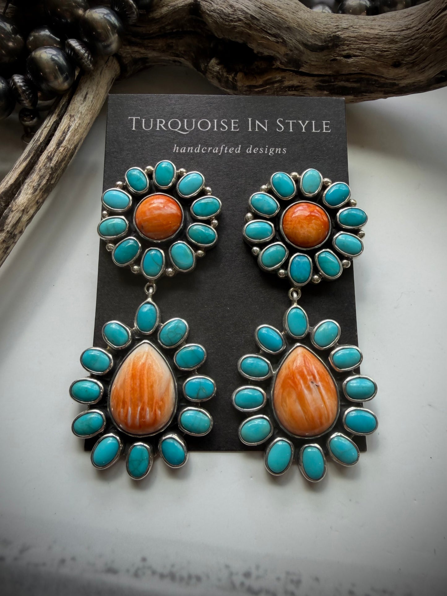Federico Orange Spiny & Turquoise Earrings