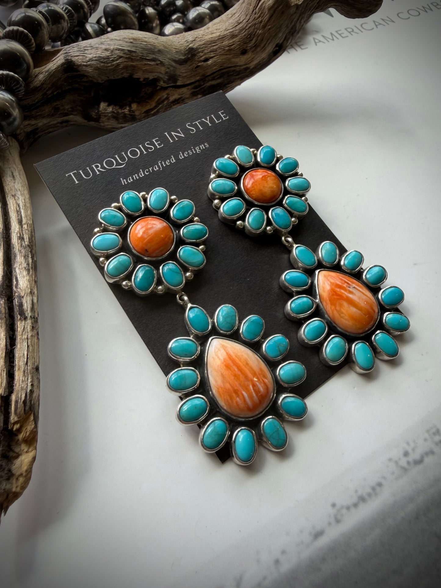 Federico Orange Spiny & Turquoise Earrings