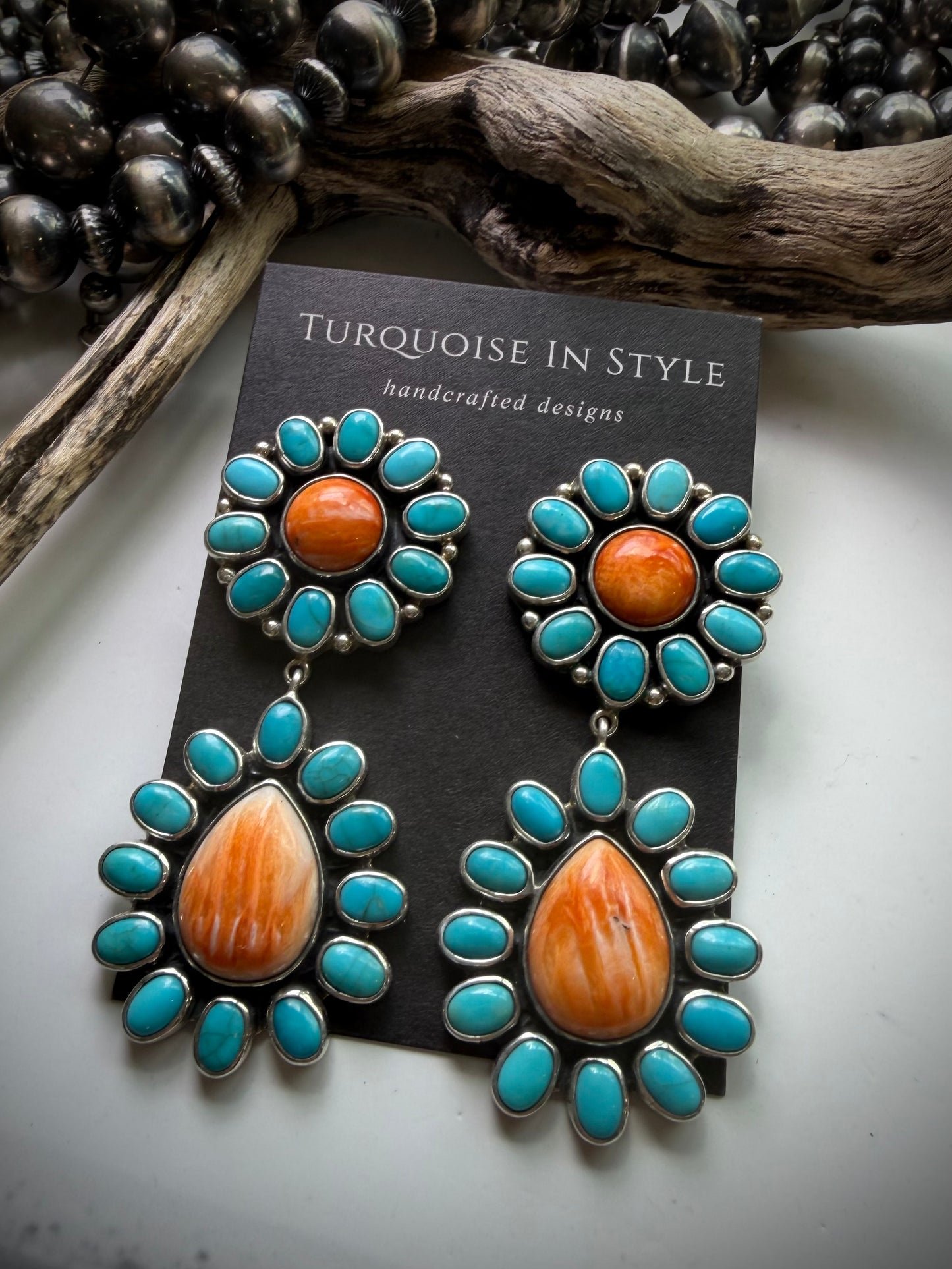 Federico Orange Spiny & Turquoise Earrings