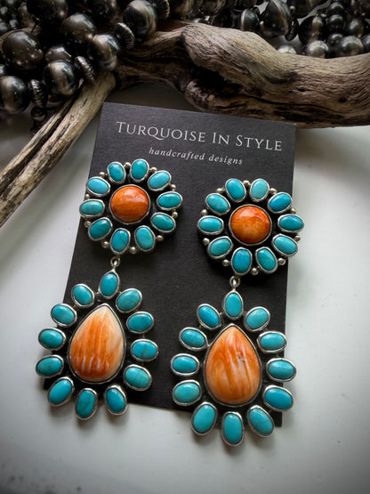 Federico Orange Spiny & Turquoise Earrings