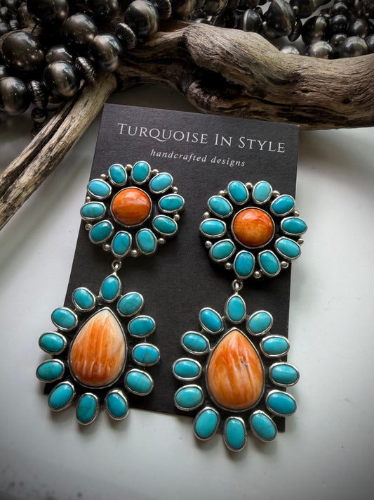 Federico Orange Spiny & Turquoise Earrings
