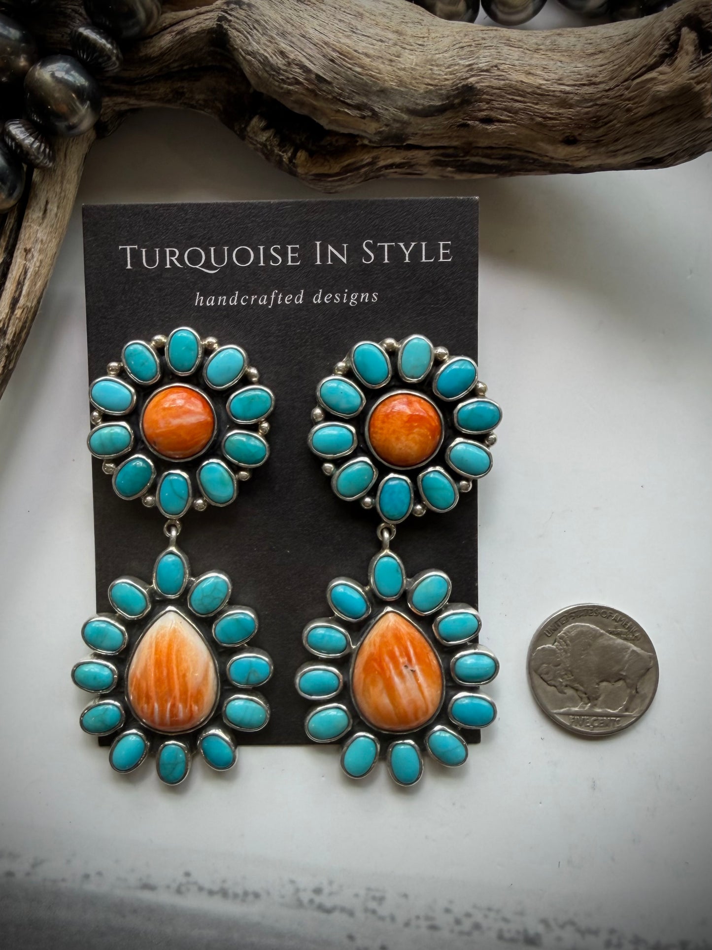 Federico Orange Spiny & Turquoise Earrings