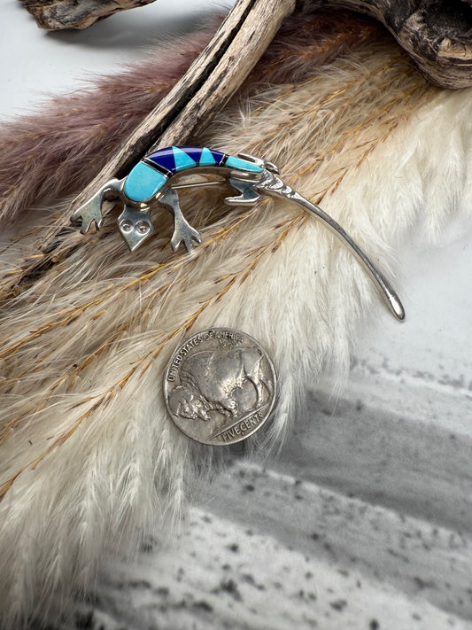Inlay Turquoise Lizard Pin