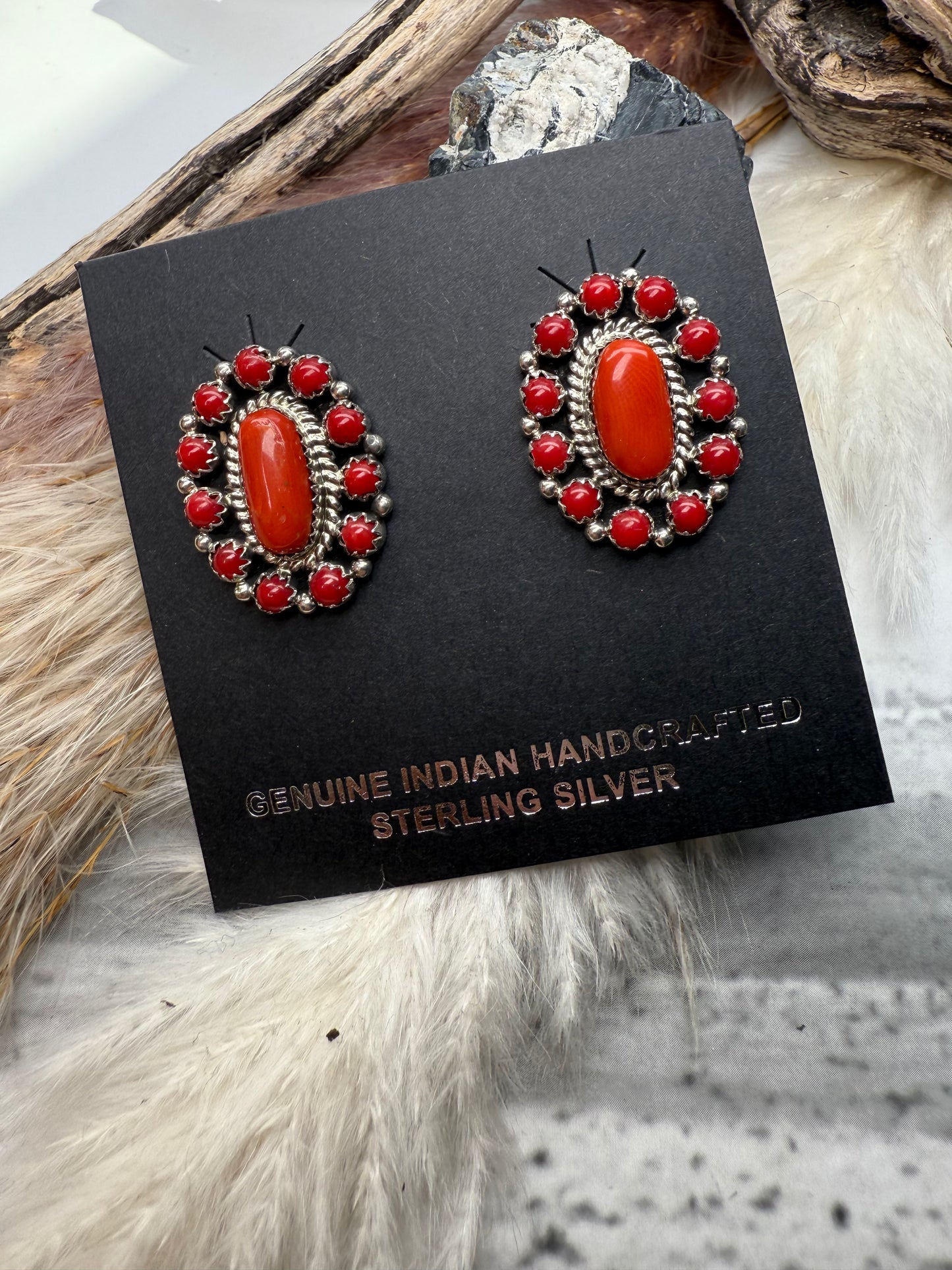 Red Coral Cluster Earrings
