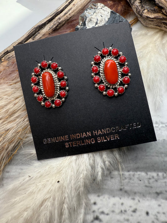 Red Coral Cluster Earrings