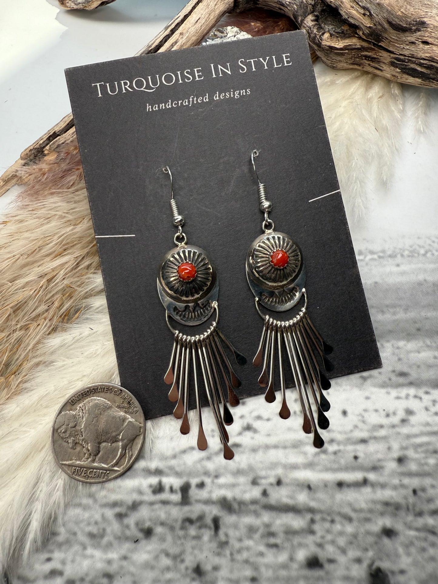 Paula Armstrong Red Coral Dangle Earrings