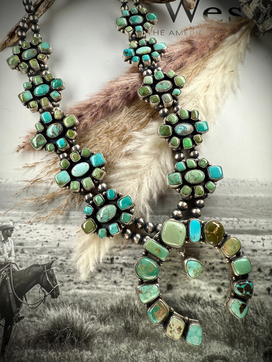 Ella Peter Square Mixed Mine Squash Blossom Necklace