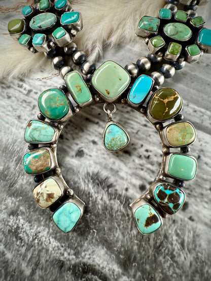 Ella Peter Square Mixed Mine Squash Blossom Necklace