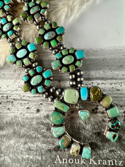 Ella Peter Square Mixed Mine Squash Blossom Necklace