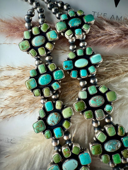 Ella Peter Square Mixed Mine Squash Blossom Necklace
