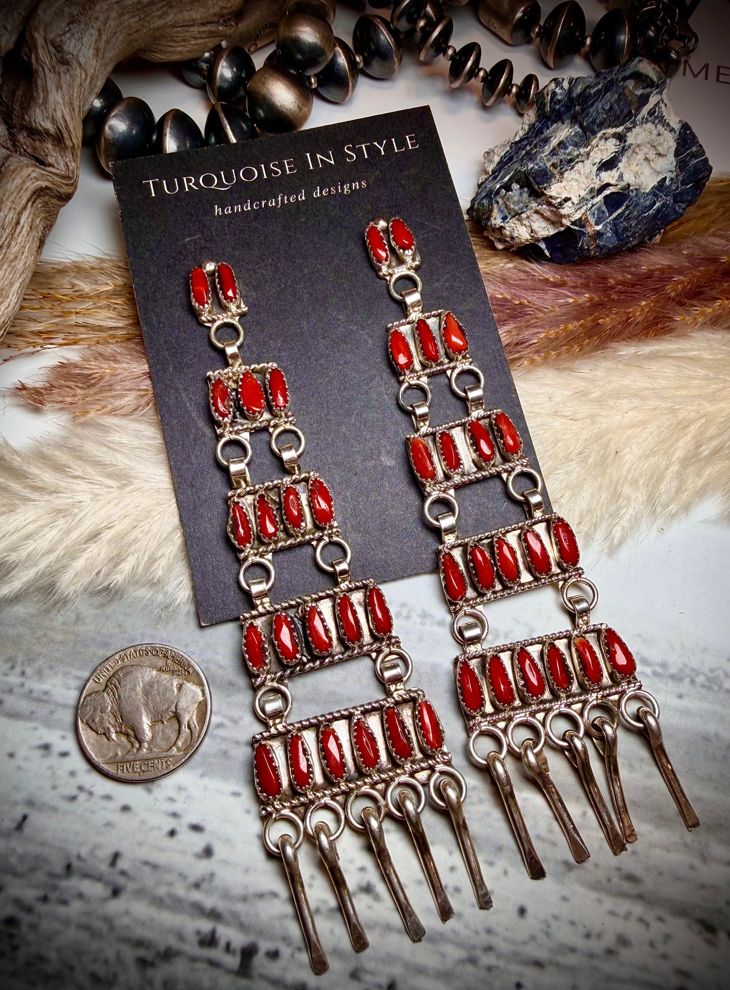 Red Coral Chandelier Earrings