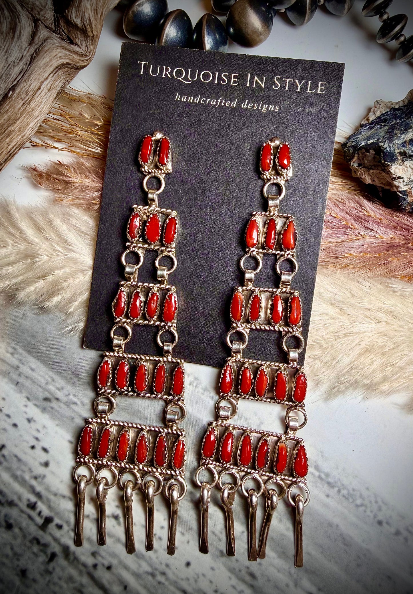 Red Coral Chandelier Earrings