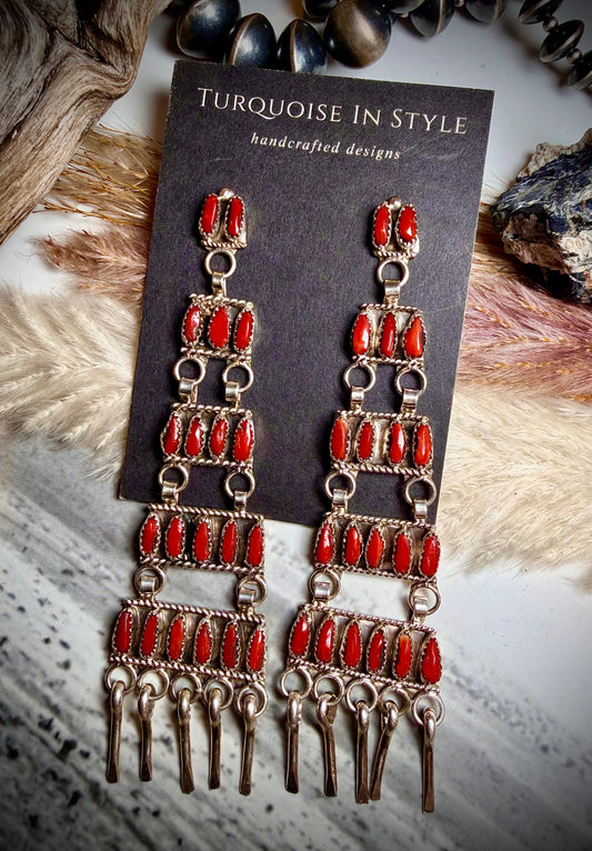 Red Coral Chandelier Earrings