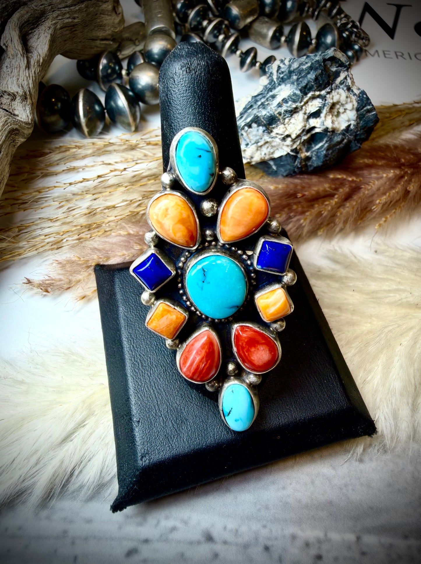 Spiny, Turquoise & Lapis Ring (Adjustable)