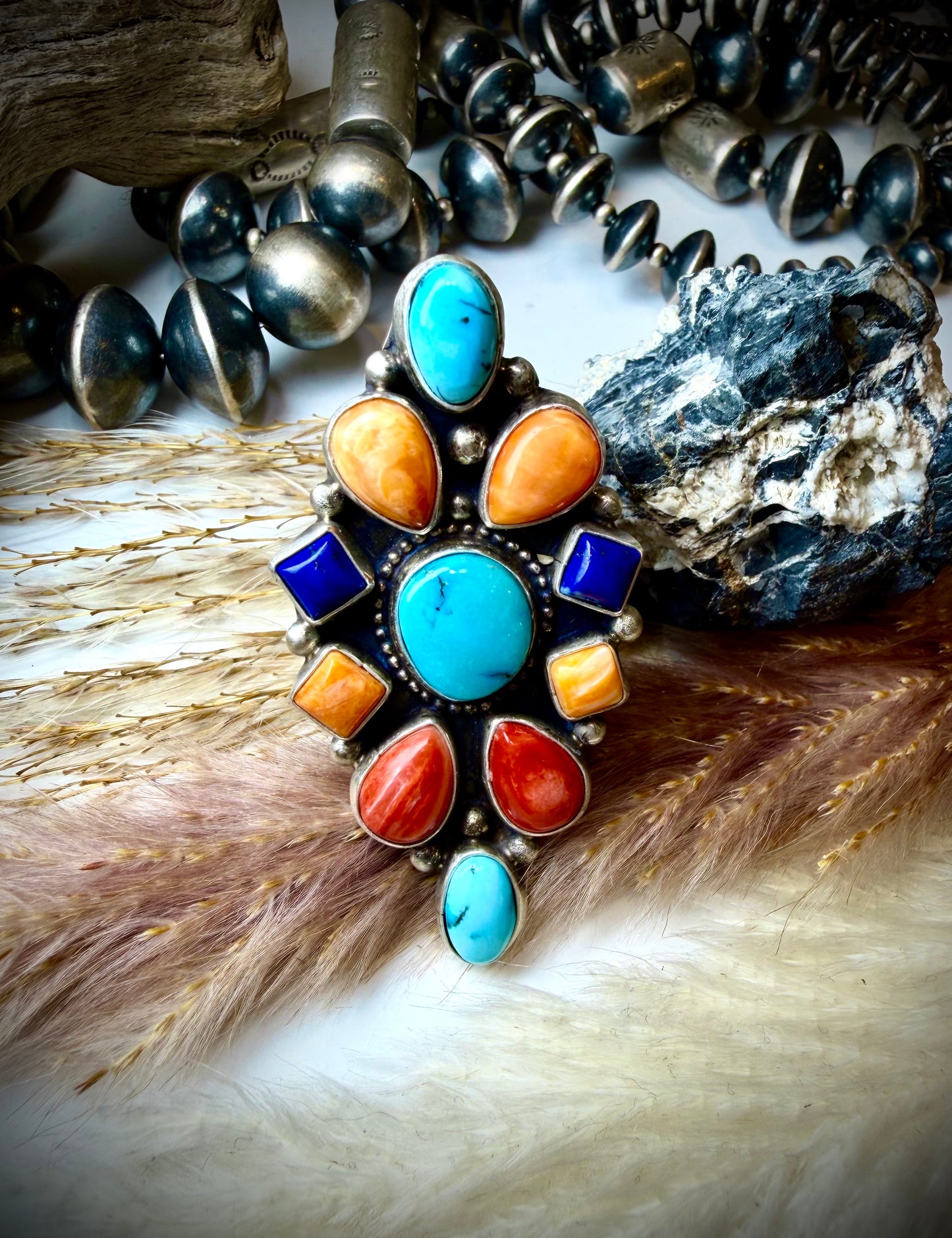 Spiny, Turquoise & Lapis Ring (Adjustable)