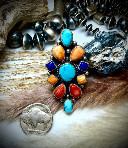 Spiny, Turquoise & Lapis Ring (Adjustable)