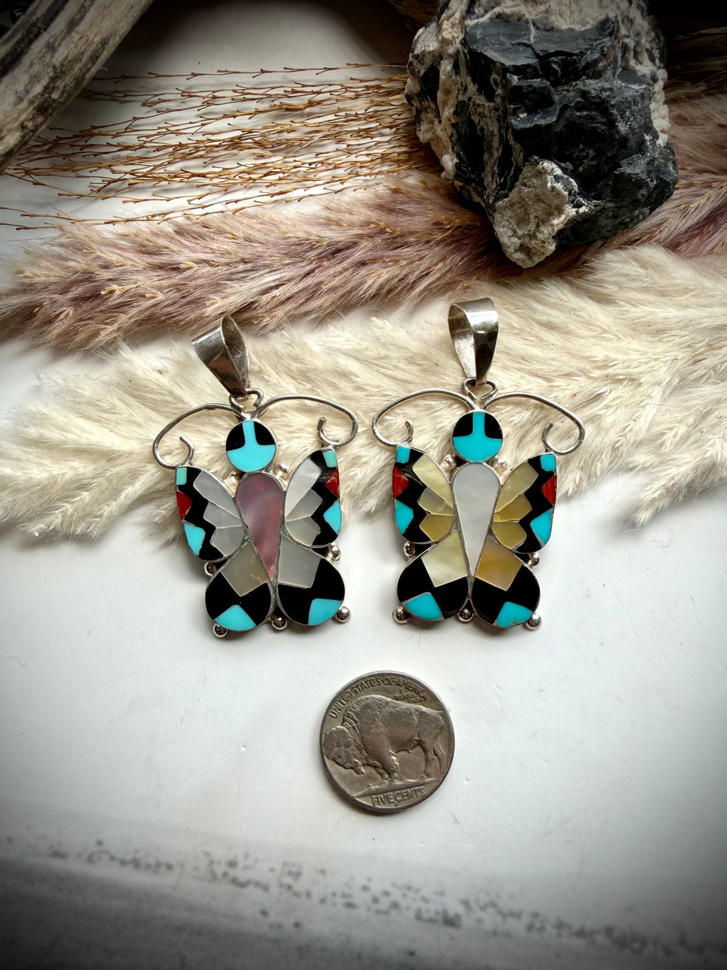 Allison Dishta Larger Inlay Butterfly Pendants