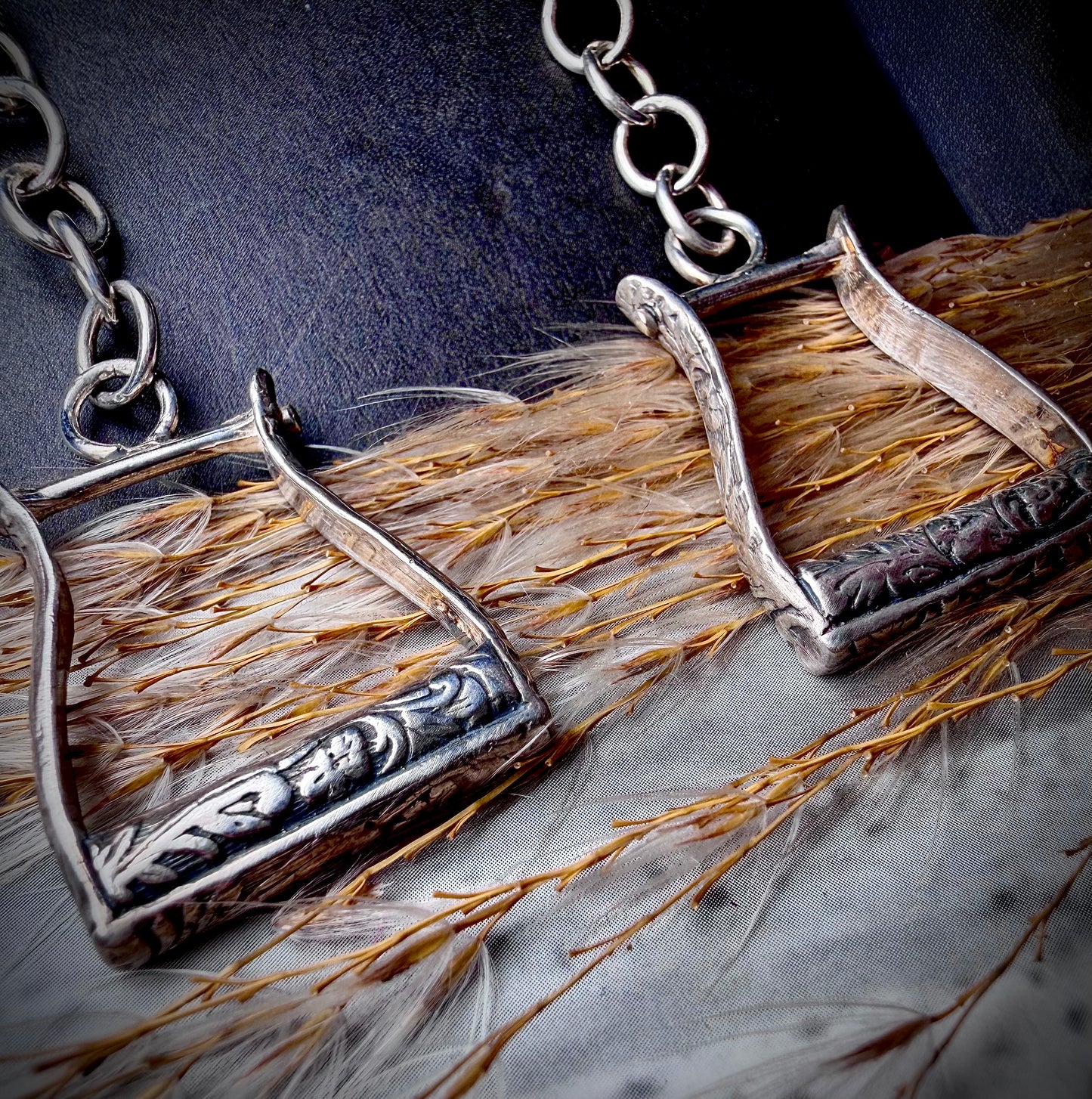 Tooled Sterling Silver Stirrup Dangle Earrings