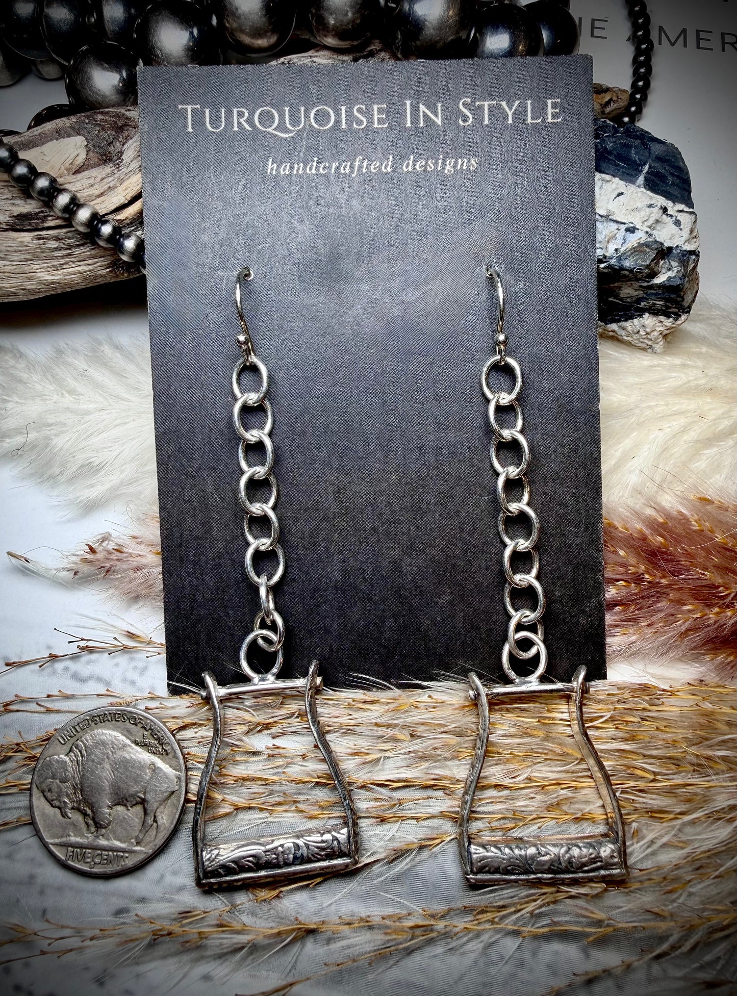 Tooled Sterling Silver Stirrup Dangle Earrings
