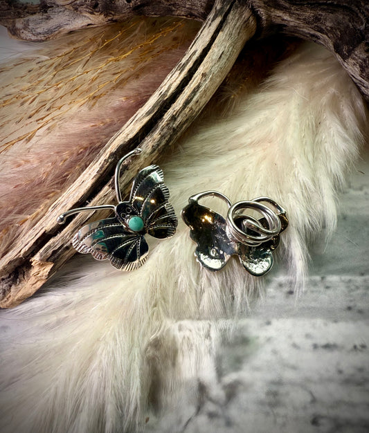 Sterling Silver Butterfly Hair Twists with Turquoise by Marie Bahe