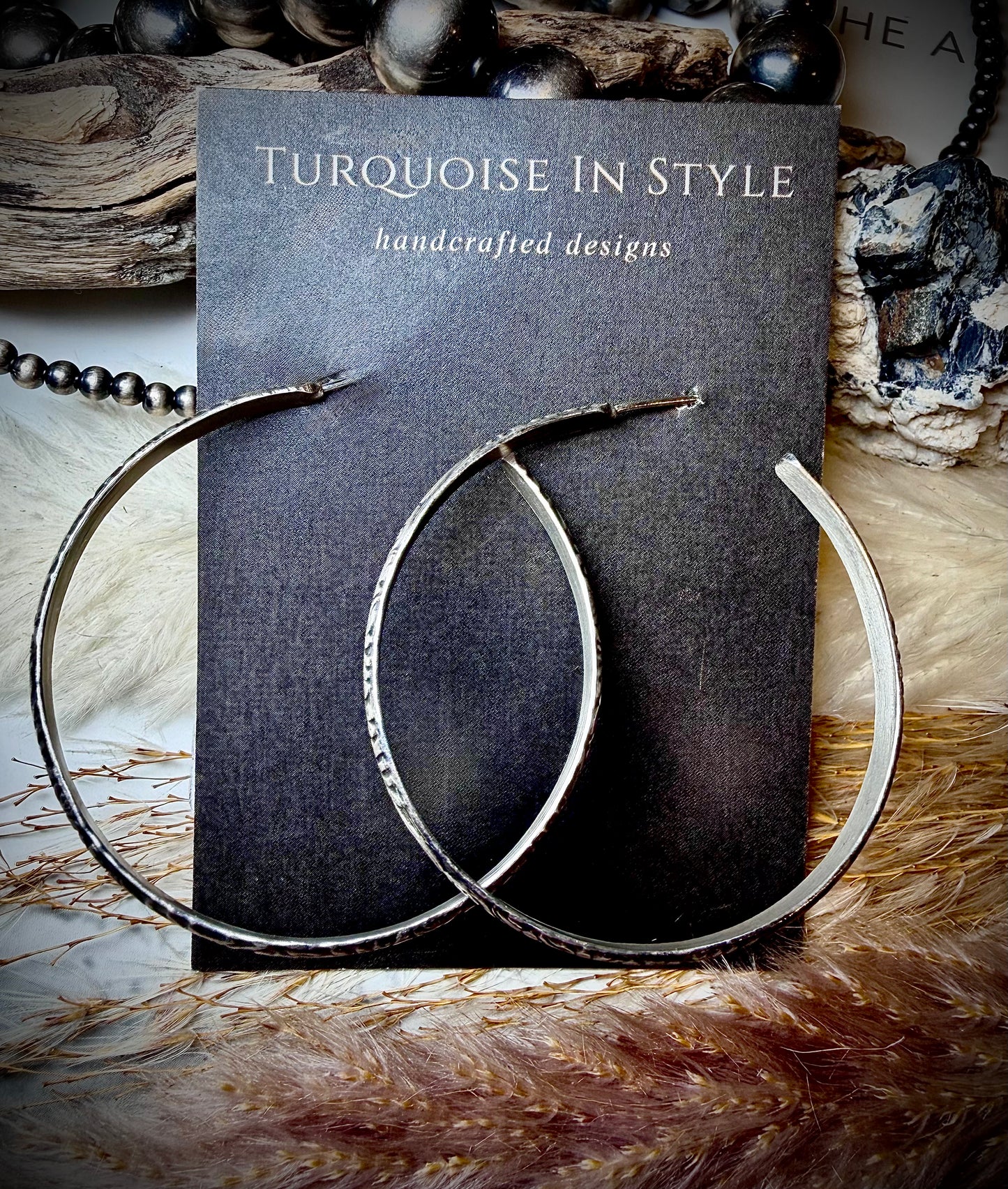 Tooled Sterling Silver Medium Hoops