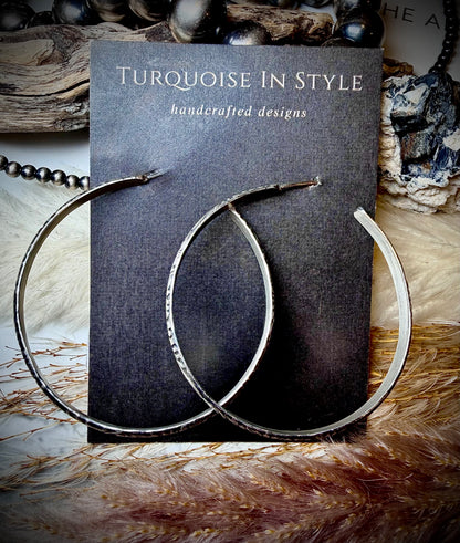 Tooled Sterling Silver Medium Hoops