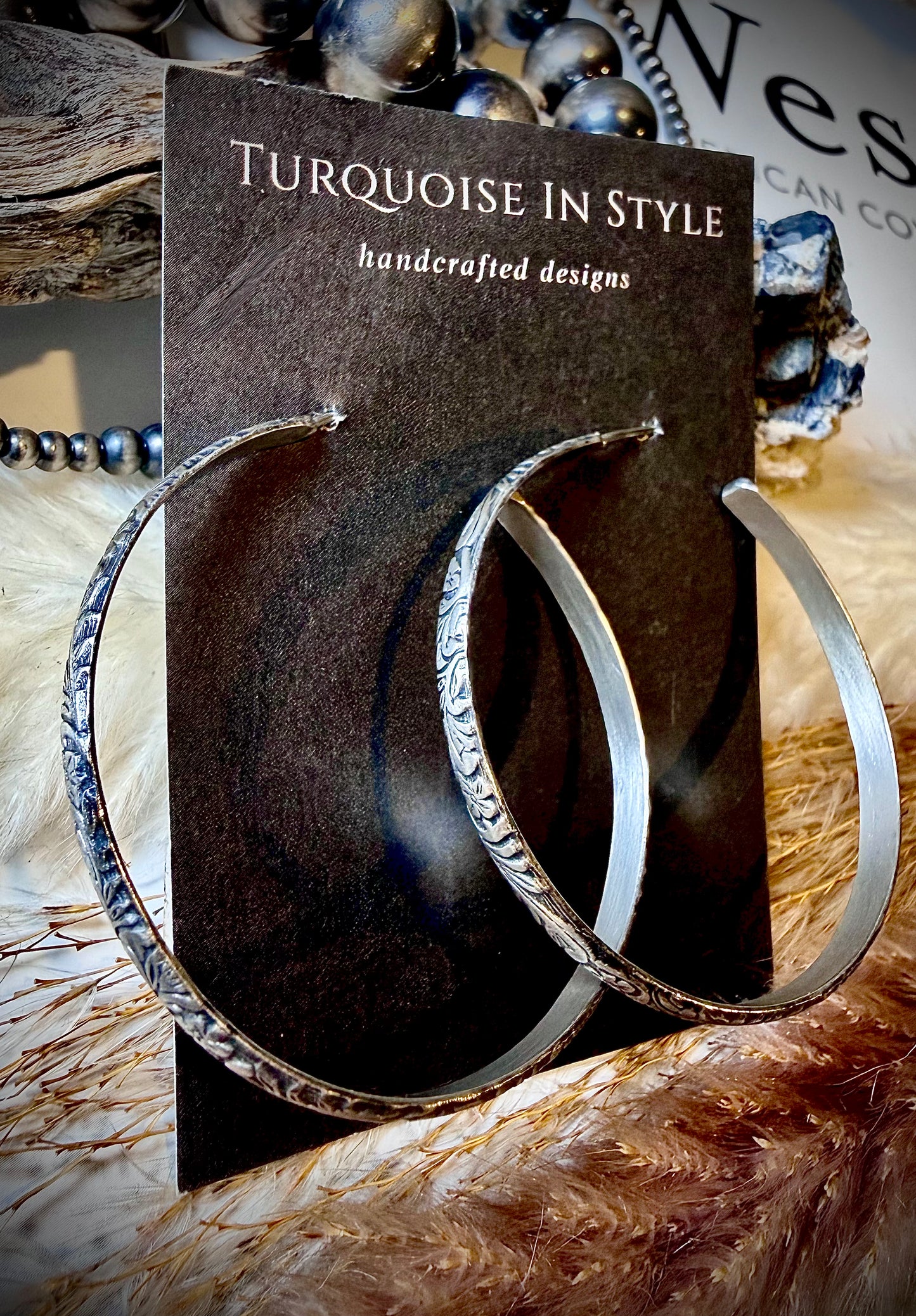 Tooled Sterling Silver Medium Hoops