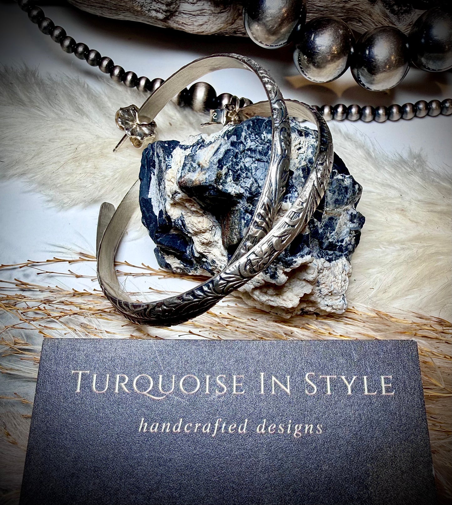 Tooled Sterling Silver Medium Hoops